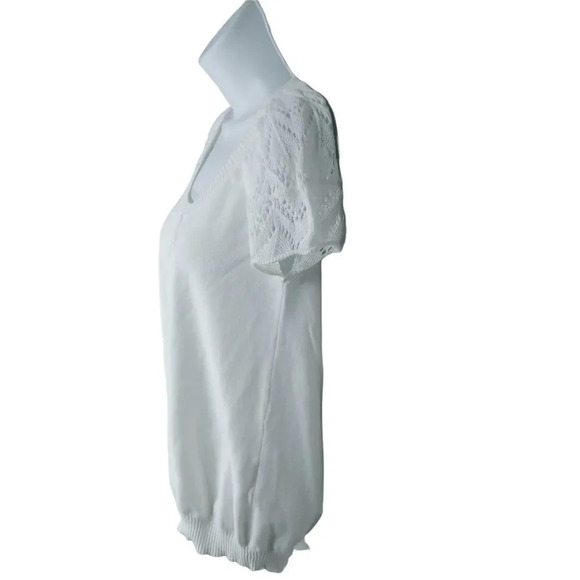 Only, White Knit Top, Crocheted Sleeves, M - Picture 5 of 9